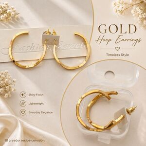 Gold Tone Irregular Wavy Hoop Earrings Fashion Jewelry New